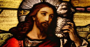 Stained Glass Image of Jesus with Lamb